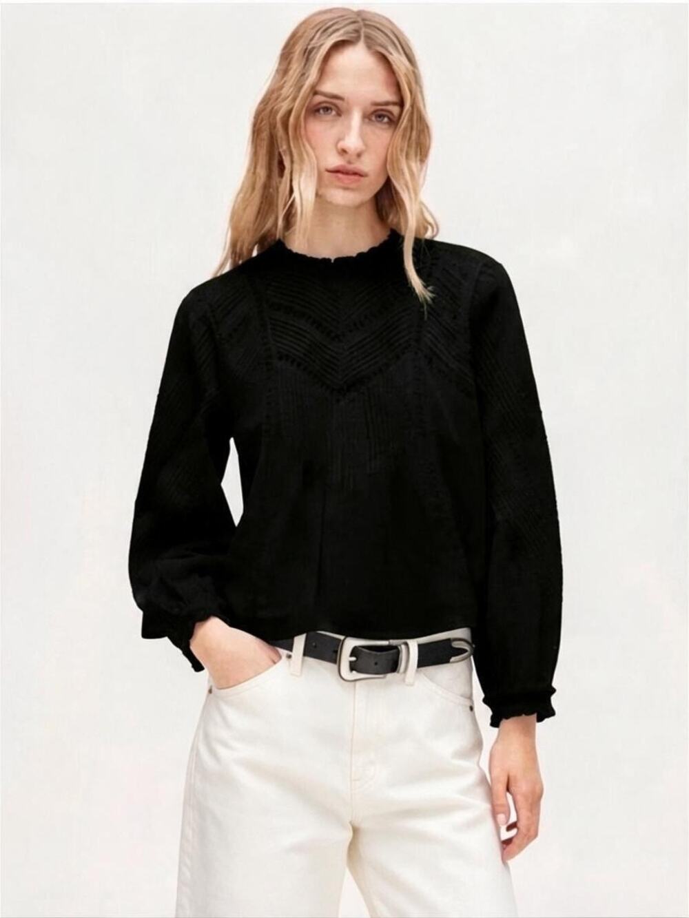 J. Crew Women's Lace-Trim Pintuck Top in Cotton Voile Black Size Small NWT